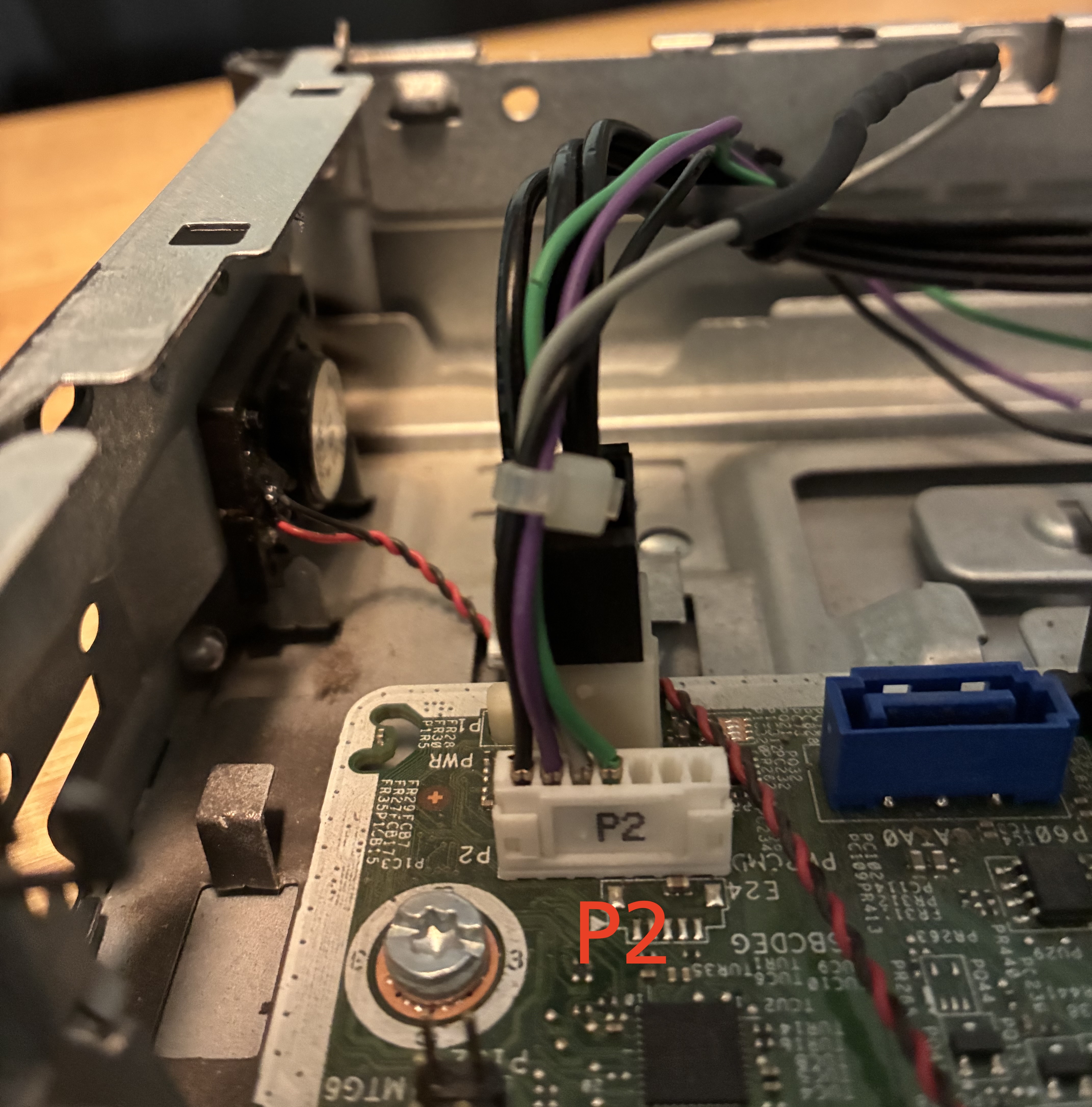 Closeup of the P2 connector